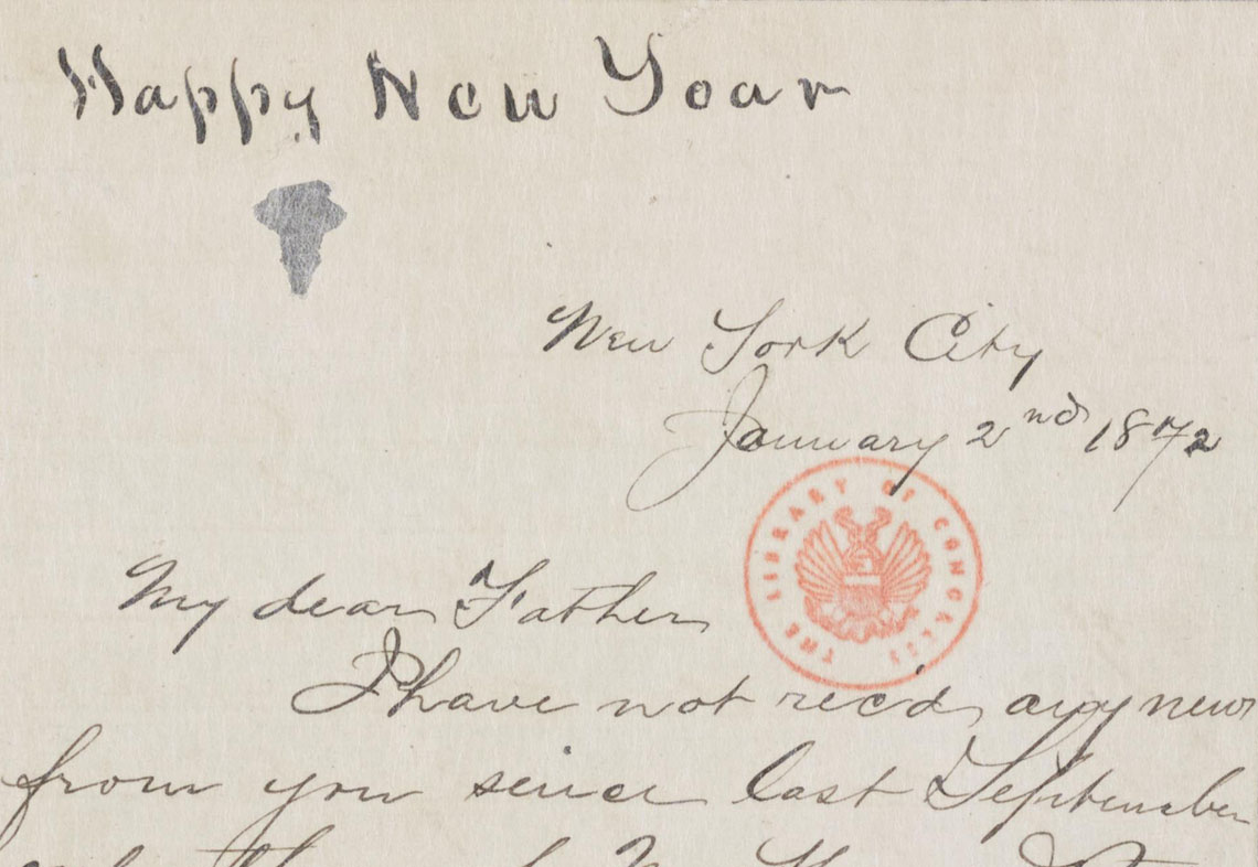 Happy New Year handwritten excerpt from item in Charles William Le Gendre Papers