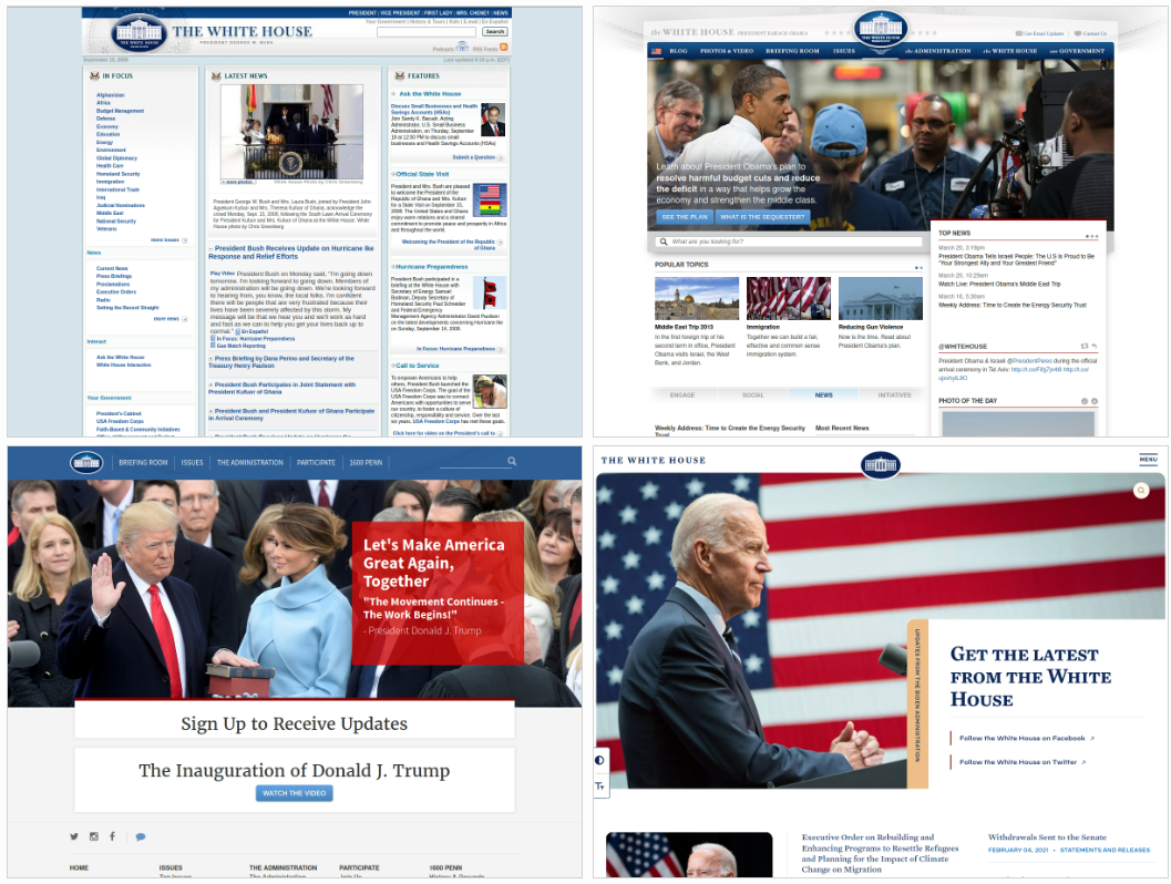 Screen shots of 4 older web pages from government websites.